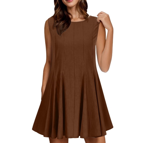 Women's and Women's Plus Square Neck Midi Dress Women's Summer Solid Color Backless Jumpsuit Sleeveless Vacation Short Skirt ,Brown,2XL
