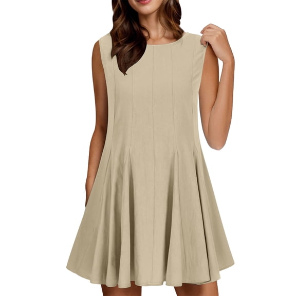 Women's and Women's Plus Square Neck Midi Dress Women's Summer Solid Color Backless Jumpsuit Sleeveless Vacation Short Skirt ,Khaki,M