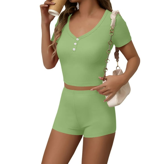 Ndbuld Womens 2 Piece Workout Sets Short Matching Casual Summer Outfits Slim Fitted Going Out Gym Yoga Athletic Tracksuits Green M