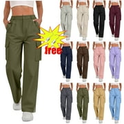 NDBULD Fashion Pants Women Ladies Solid-color Stretch Belt Long Pants String Button Pockets Pants Trousers