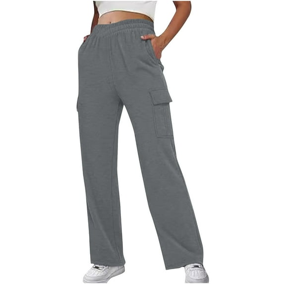 Ndbuld Womens Cargo Pants with Pockets FashioNable Solid Color Drawstring with Pockets Ankle Binding Sweatpants Work Pants Sales Today Clearance,XL,Gray