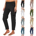 thumbnail image 1 of Ndbuld Womens Cargo Pants with Pockets Fashion Casual Solid Color High Waist Cargo Pants A-Line Loose Wide Leg Pocket Quick Drying Long Pants L,Black, 1 of 1
