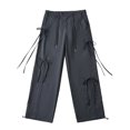 thumbnail image 1 of Ndbuld Womens Cargo Pants with Pockets High-Waist Lace-Up Drawstring Straight Leg Cargo Belt Pocket Pants Christmas Deals,M,Dark Gray, 1 of 1