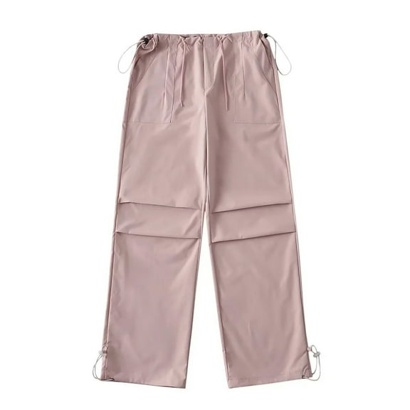Ndbuld Womens Cargo Pants with Pockets High Waist Loose Casual Light Girded Feet Wide Leg Cargo Pants M,Pink