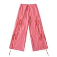 thumbnail image 1 of Ndbuld Womens Cargo Pants with Pockets Low-rise Loose Casual Drawstring Bow Lace-up Overalls and Pants Christmas Deals,L,Hot Pink, 1 of 5