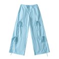 thumbnail image 1 of Ndbuld Womens Cargo Pants with Pockets Low-rise Loose Casual Drawstring Bow Lace-up Overalls and Pants Christmas Deals,L,Light Blue, 1 of 1