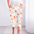 thumbnail image 1 of Ndbuld Womens Casual Loose Elastic Waist Cotton Trouser Cropped Wide Leg Pants Fragrant Linen Gradient Printed Loose Women Fashionable Drawstring Pants Cropped Pants Clothes Multicolor M, 1 of 5