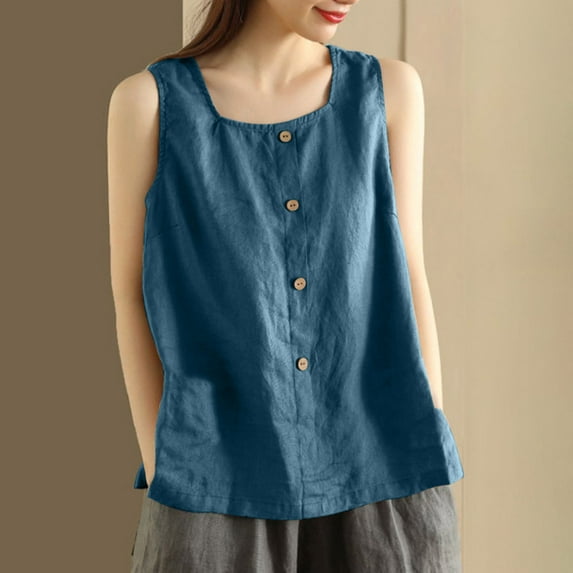 Ndbuld Womens Cotton Camisole Adjustable Strap Tank Tops with Shelf Bra Stretch Undershirts,M-4XL Family Gifts Blue 4XL