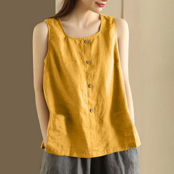 Ndbuld Womens Cotton Camisole Adjustable Strap Tank Tops with Shelf Bra Stretch Undershirts,M-4XL Family Gifts Yellow XL