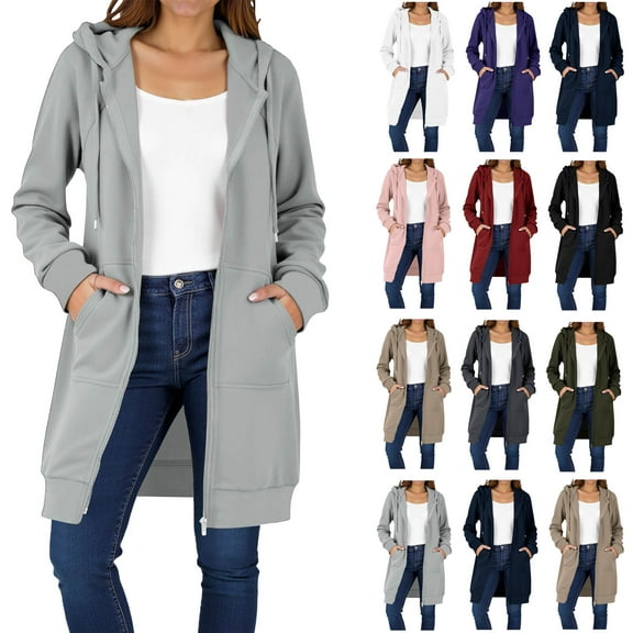 Ndbuld Womens Hoodies 2025 Zip Up Sweatshirts Oversized Fashion Long Hooded Fall Winter Fleece Jackets with Pockets Beige L