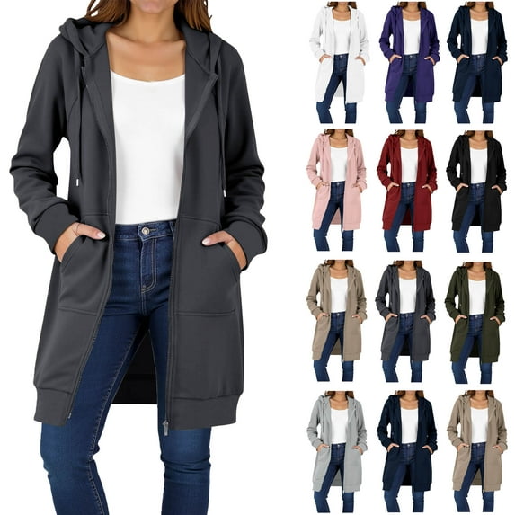 Ndbuld Womens Hoodies 2025 Zip Up Sweatshirts Oversized Fashion Long Hooded Fall Winter Fleece Jackets with Pockets Gray M