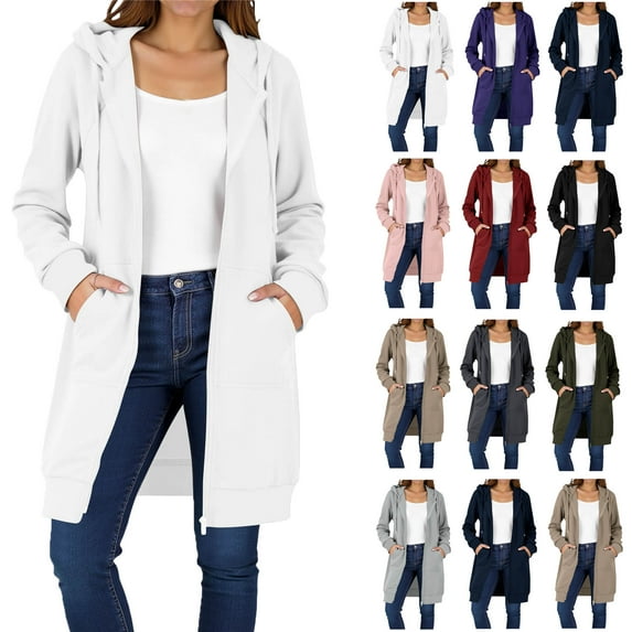 Ndbuld Womens Hoodies 2025 Zip Up Sweatshirts Oversized Fashion Long Hooded Fall Winter Fleece Jackets with Pockets White L