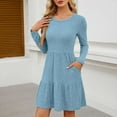 thumbnail image 1 of Ndbuld Womens Long Sleeve Fall Dresses Women's Fashion Solid Color Round Neck Long Sleeve Round Neck Dress Long Skirt,Light Blue,S, 1 of 9