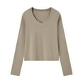 thumbnail image 1 of Ndbuld Womens Long Sleeve Shirts Pleated Crew Neck Casual Fall Fashion Tops Loose Fit Lightweight Girls Outfits Clothes Khaki M, 1 of 5
