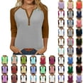 thumbnail image 1 of Womens Long Sleeve Shirts Ndbuld Womens Long Sleeve V Neck Shirts Pleated Business Casual Blouses Fall Loose Tunic Tops Brown 3XL, 1 of 9