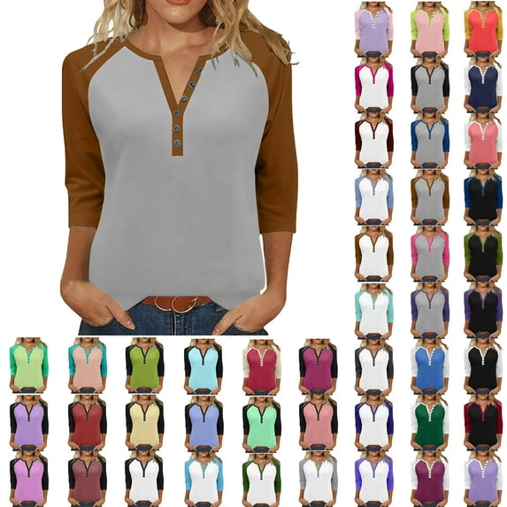 Womens Long Sleeve Shirts Ndbuld Womens Long Sleeve V Neck Shirts Pleated Business Casual Blouses Fall Loose Tunic Tops Brown 3XL