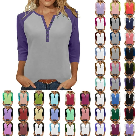Ndbuld Womens Tops Womens Long Sleeve V Neck Shirts Pleated Business Casual Blouses Fall Loose Tunic Tops Purple L
