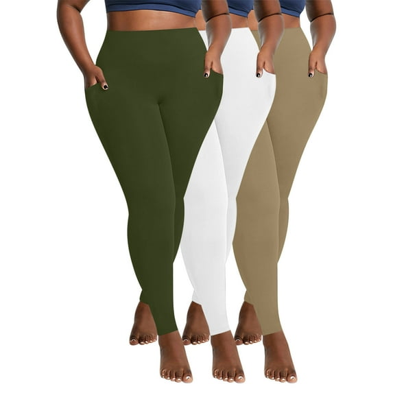 Ndbuld Womens Naked Feeling Workout Yoga Leggings 3PC Women Oversized Pockets For Quick Drying Tight Fitting Elastic Comfortable Fitness Pants Yoga Pants Family Gifts