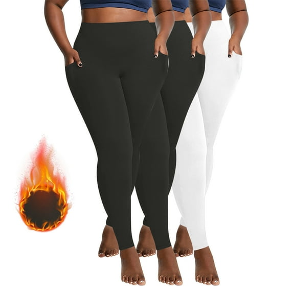 Ndbuld Womens Naked Feeling Workout Yoga Leggings 3PC Women Velvet Warm Winter Large Pocket Quick Drying Tight Elastic Comfortable Fitness Pants Yoga Pants Family Gifts