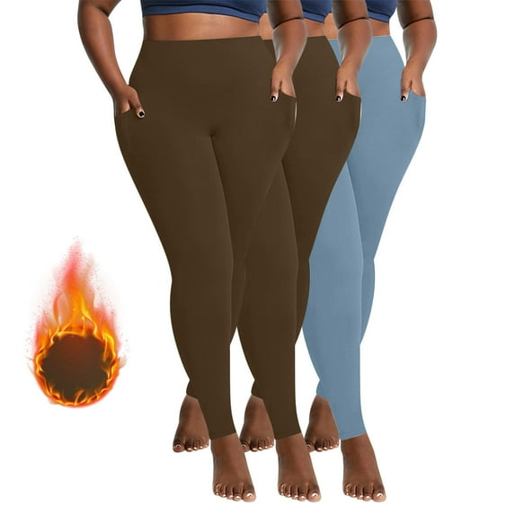 Ndbuld Womens Naked Feeling Workout Yoga Leggings 3PC Women Velvet Warm Winter Large Pocket Quick Drying Tight Elastic Comfortable Fitness Pants Yoga Pants