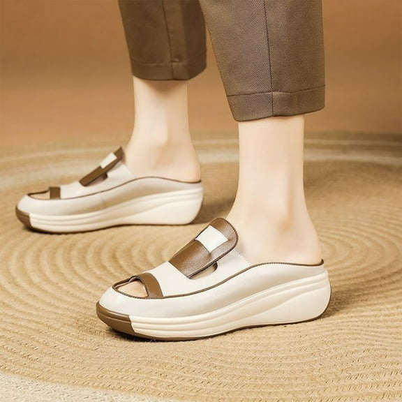 Ndbuld Womens Shoes Womens Slides Sandals Soft Thick Sole Non-Slip Pillow Sandals Outdoor Fashion Leisure Slope Heel Thick Bottom Baotou Half Slippers Brown