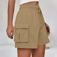 thumbnail image 1 of Ndbuld Womens Short Shorts for Women Women's Fashion Solid Color Elastic Waist Drawstring Pocket Shorts Khaki XL, 1 of 1
