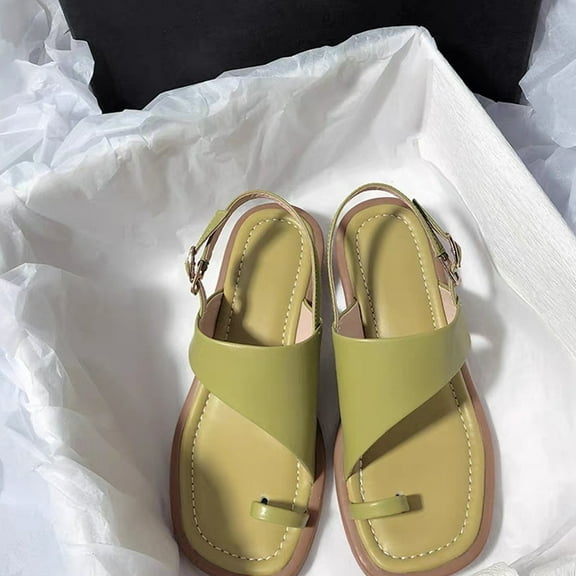 Ndbuld Womens Slip On Flip Flops Ring Toe Strappy Summer Gladiator Flat Sandals Slippers for Women Summer Women Slippers Flip Flops Flat Lightweight Solid Color Casual Style