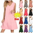 thumbnail image 1 of Ndbuld Womens Summer Dresses 2025 V-Neck Sleeveless Side Pockets Dress Sundress Solid Loose Short Flowy Mini Dress(Gift Included),Pink ,Size XXL, 1 of 9
