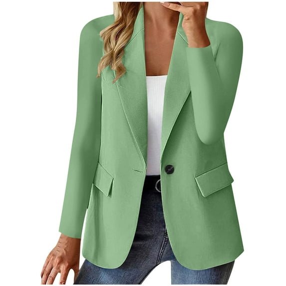 Ndbuld Womens Tops Tops for Women Women's Casual Long Sleeve Lapel Oversized Button Work office Blazer Suit Jacket Great Gifts for Less,Mint Green,3XL