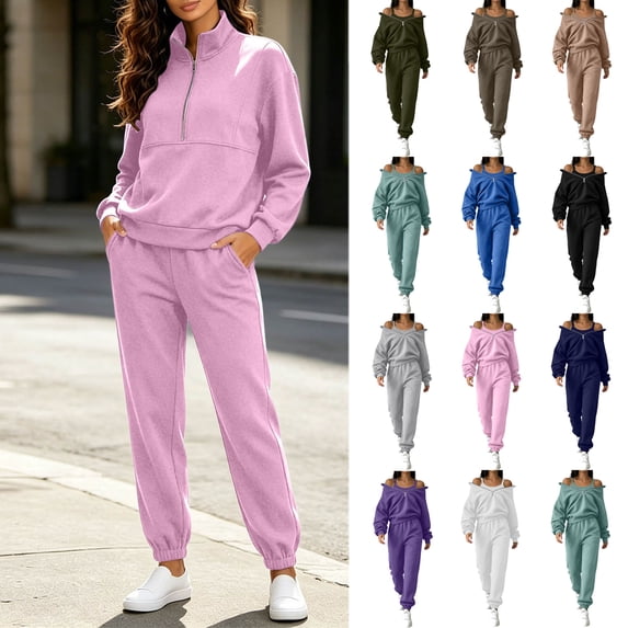 Ndbuld Womens Two Piece Outfits Short Sleeve Color Block Tops Long Pants with Drawstring Tracksuit Jogger Sets Pink S