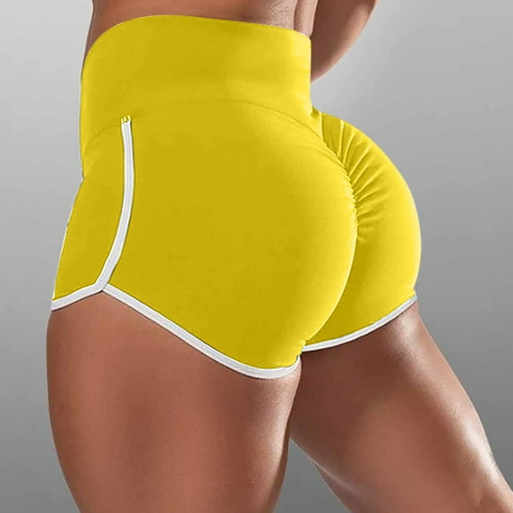 Ndbuld Workout Shorts for Women Seamless Summer Solid Color Shorts for Women Casual Loose Comfy Elastic Waist Yoga Athletic Short Pants Trendy Beach Shorts Deals of The Day Lightning Deals Yellow M