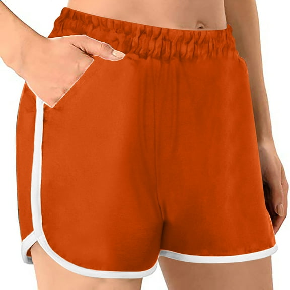 Ndbuld Workout Shorts for Women Seamless Summer Solid Color Shorts for Women Casual Loose Comfy Elastic Waist Yoga Athletic Short Pants Trendy Beach Shorts Orange L