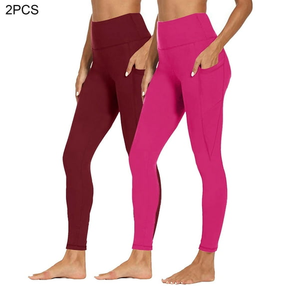 Ndbuld Yoga Legging Yoga Pants Women 2PCS Women Workout Out Pocket Leggings Fitness Sports Running Yoga Athletic Pants Multicolor XL