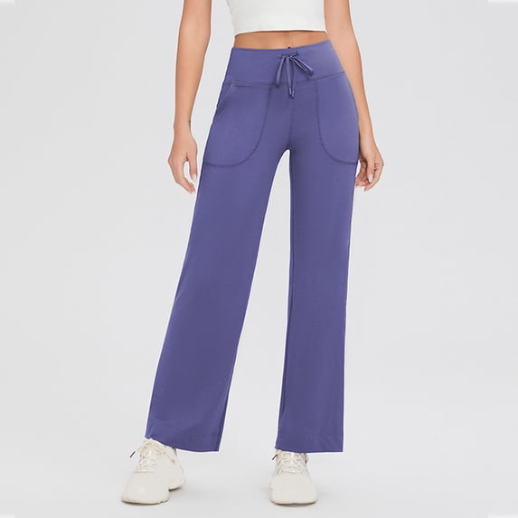 Ndbuld Yoga Pants Wide Leg Pant Women's Long Solid Color Hip Lift Fitness High Waist Elastic Exercise Yoga Pants