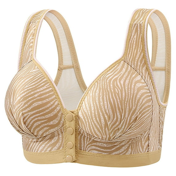 Ndbuld on Clearance Large Size Women's Bra Woman's Stripe Print Front Buckle Elastic Style Medium Sized Bra Without Steel Rim,Yellow,38/85