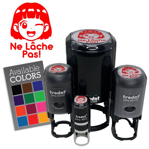 Ne Lache Pas French Don't Give Up Cute Girl Student Teacher Self-Inking Rubber Stamp for Stamping Ink Stamper Crafting Planners - 1/2 Inch Mini - Dry Pad (No Ink)