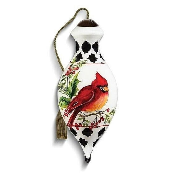 Ne'Qwa Art Peace Cardinal With Black and White Border Ornament