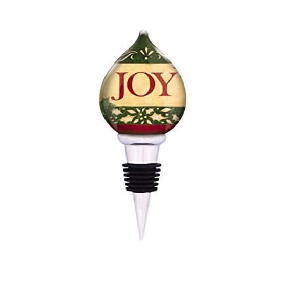 Ne'Qwa Hand Painted Blown Glass Christmas Joy Wine Stopper, Multicolor