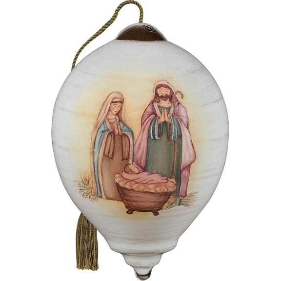 Ne'Qwa Ornament, Nativity-Let Every Heart Prepare Him Room, Hand Painted Blown Glass Ornament (7241113)