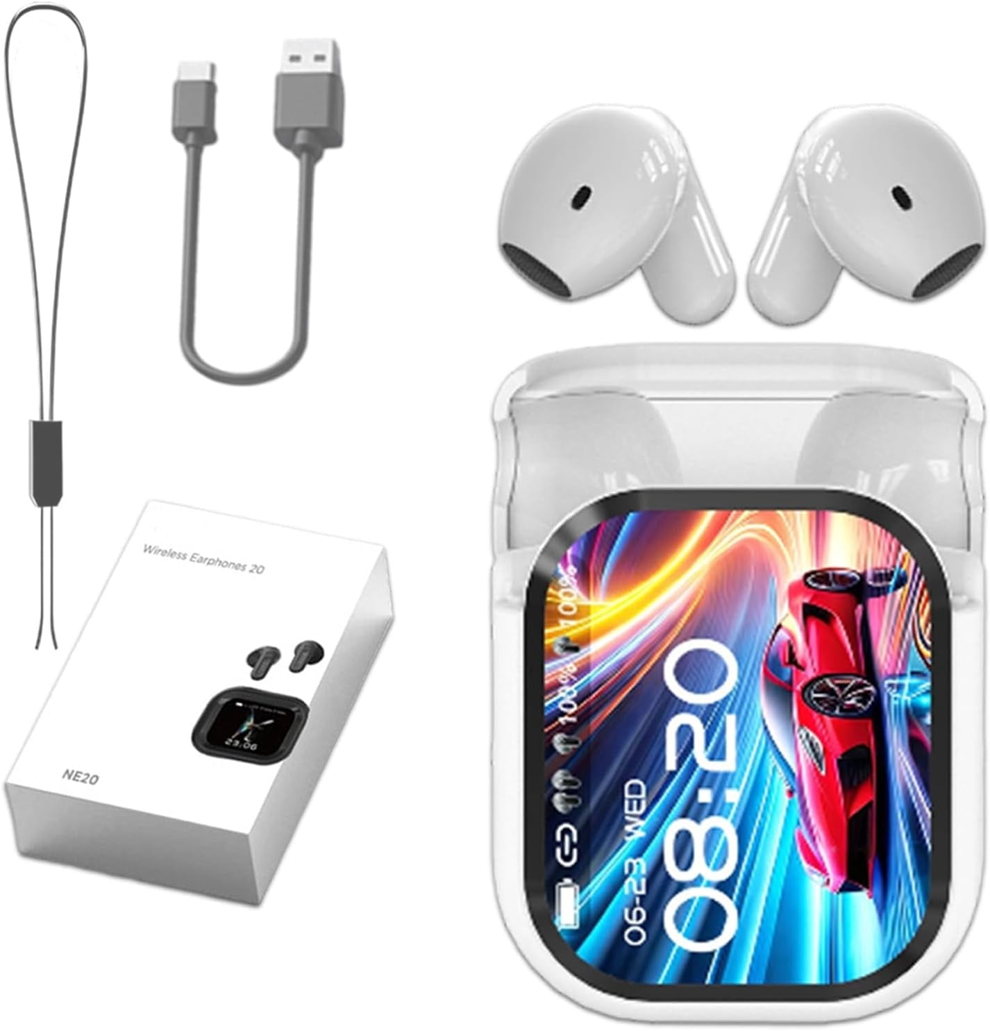 Ne20 Earbuds, Ne20 Translation Earbuds with 140 Language AI Translator Real Time, NE20 Wireless Headphones, Bluetooth 6.0 Earphone, LCD Touch Screen, for Travel, Business, Learning (1PC*White)