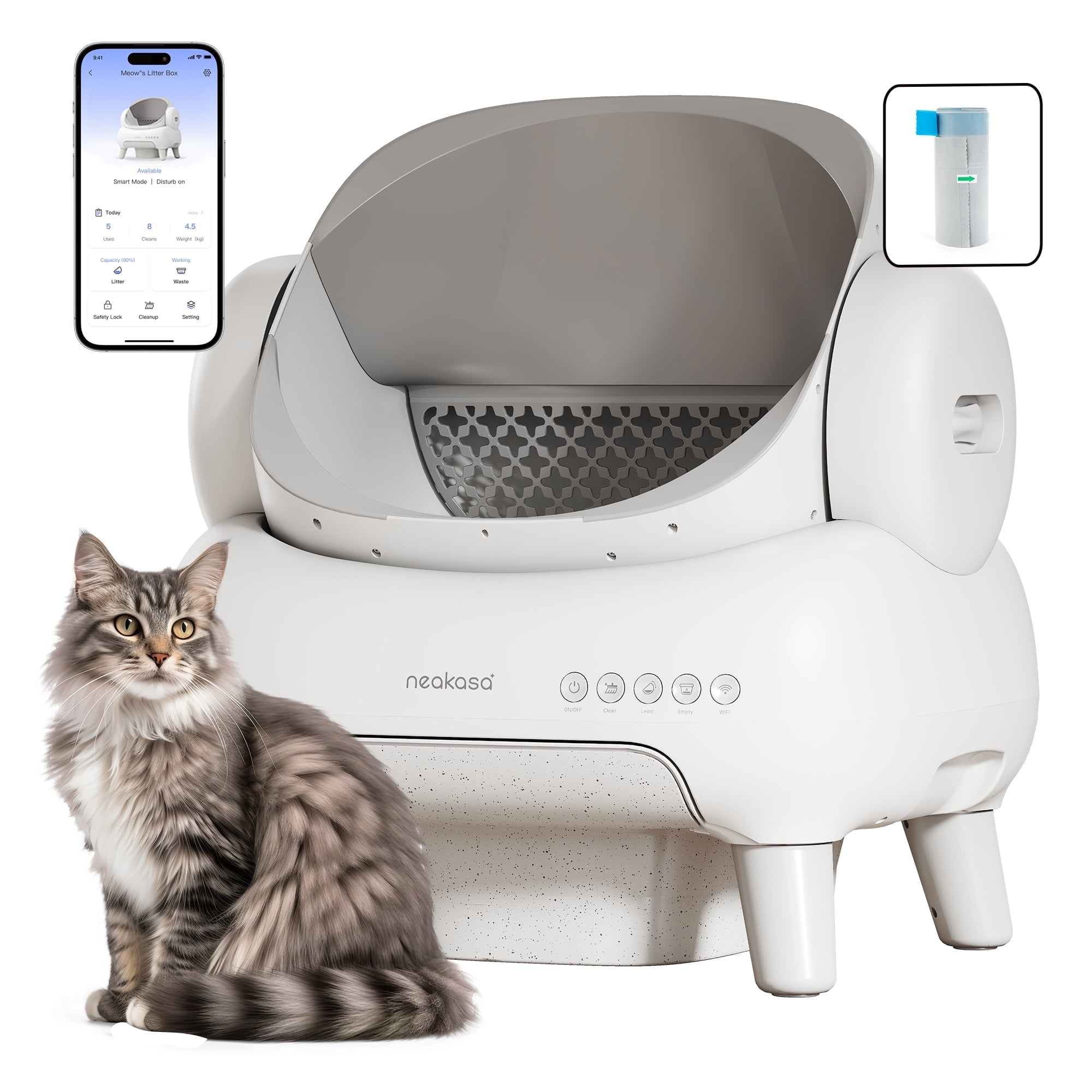 Neakasa M1 Lite Self Cleaning Cat Litter Box, Open-Top Large Automatic Cat Litter Tray with APP Control,Odor-Free Waste Disposal,White