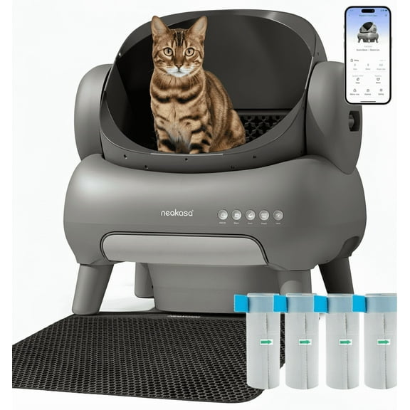 Neakasa M1 Plus Self Cleaning Cat Litter Box Bundle +Replaced Waste Bags-4 Rolls, Automatic Cat Litter Box with App Control, Open-Top, Odor-Free Waste Disposal