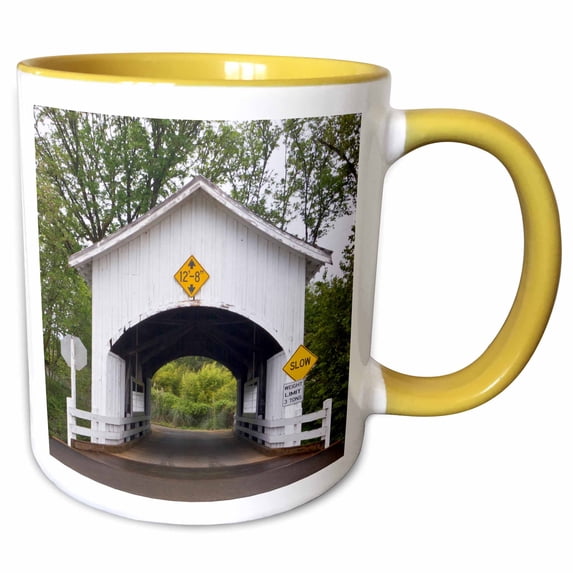 3drose, Neal Lane Covered Bridge, Oregon, Usa - Us38 Wsu0145 - William Sutton, 15oz Two-tone Yellow Mug