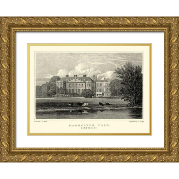 Neale, J.P. 18x14 Gold Ornate Wood Framed with Double Matting Museum Art Print Titled - Markeaton Hall