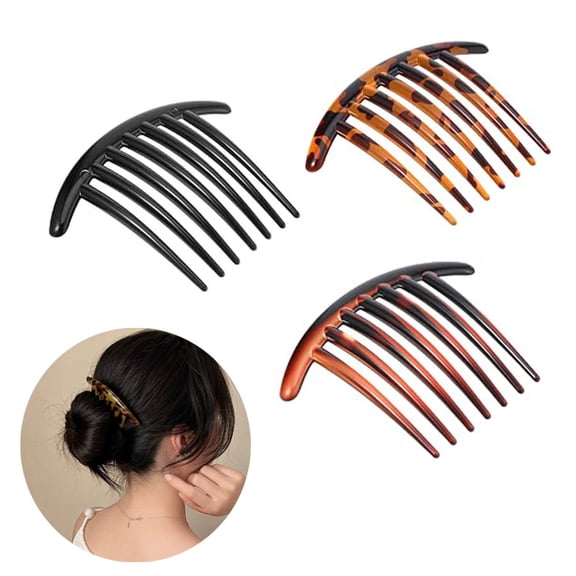 Nealison 3Pcs French toothed 7 tooth comb side comb hairpin comb, three color set (black, brown, light yellow)