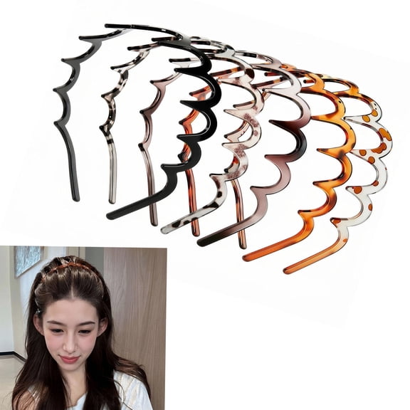 Nealison 5 Pcs Zig Zag Headbands for Women, Non Slip Plastic Wavy Headband with Teeth, Flexible Comb Hair Bands for Thick Curly Thin Hair, Retro 90s Y2K Hair Accessories Set