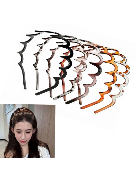5 Pcs Zig Zag Headbands for Women, Non Slip Plastic Wavy Headband with Teeth, Flexible Comb Hair Bands for Thick Curly Thin Hair, Retro 90s Y2K Hair Accessories Set