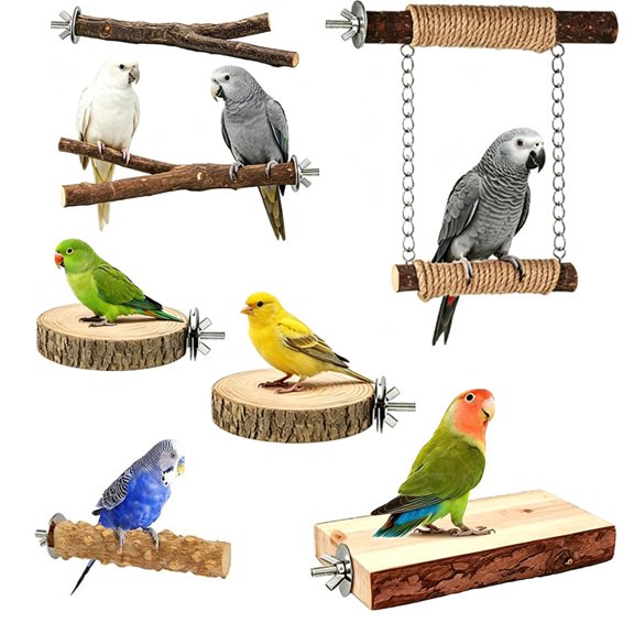 Nealison 7Pcs bird cage perch set - wooden parrot stand, with fork-shaped toys, hanging multi-branch platform, hammock rocking chair, fitness game stand, suitable for finches, parrots and cockatoos