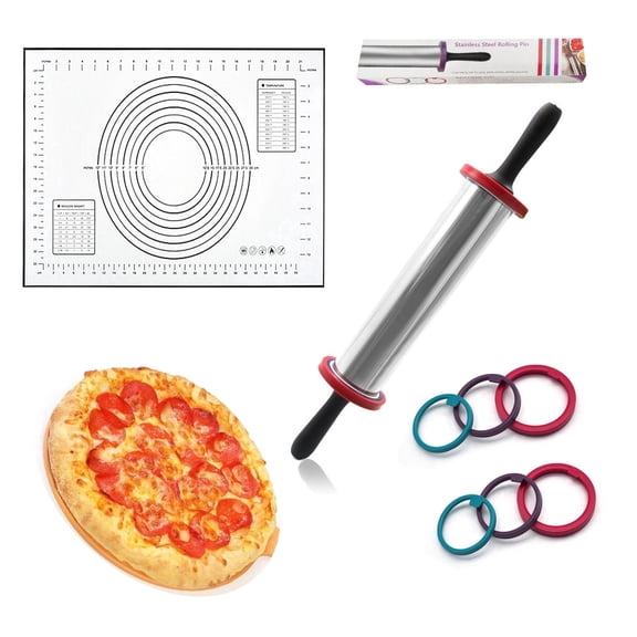 Nealison Adjustable Rolling Pin with Thickness Rings 19inch(Red Mat) | Nonstick Roller with Comfort Grip Handles,Stainless Steel Rolling Pins for Baking Dough, Pizza, Pie, Pastries, Pasta, Cookies