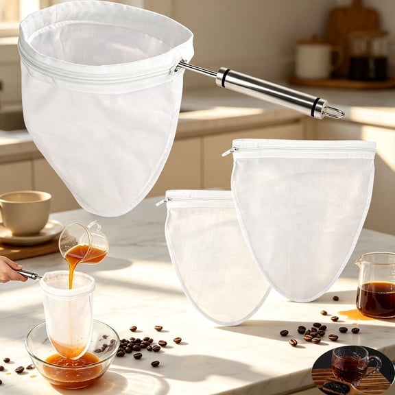 Nealison Ultra Fine Mesh Strainer Bags,Cheese Cloth Bag for Straining, with Stainless Steel Handle Frame for Juices,Nut Milk,Fresh Cheese,Yogurt (Small Size)